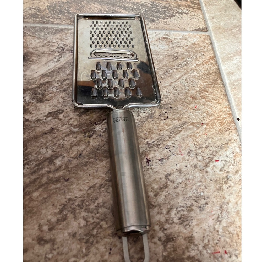 Oneida 18/8 Stainless Steel Handheld Flat Cheese Grater 3-Way Shredder Zester